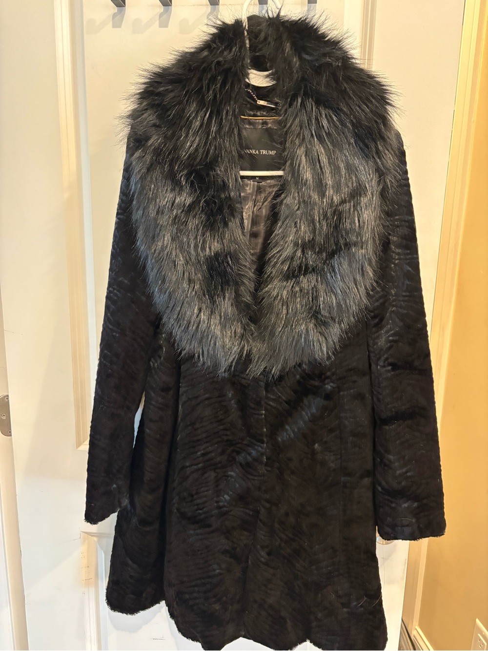 Ivanka Trump Black with removable Faux Fur Collar Trench Coat